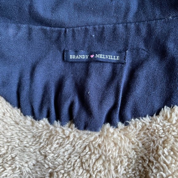 BRANDY MELVILLE Navy Doris Jacket with Fur Lining Navy Blue Anorak - Picture 8 of 8